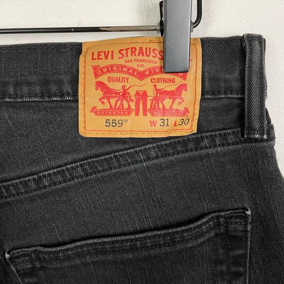 Levi's | 559 Black Denim Custom Cut Off Frayed High Rise Shortie Jean Shorts - Picture 5 of 8